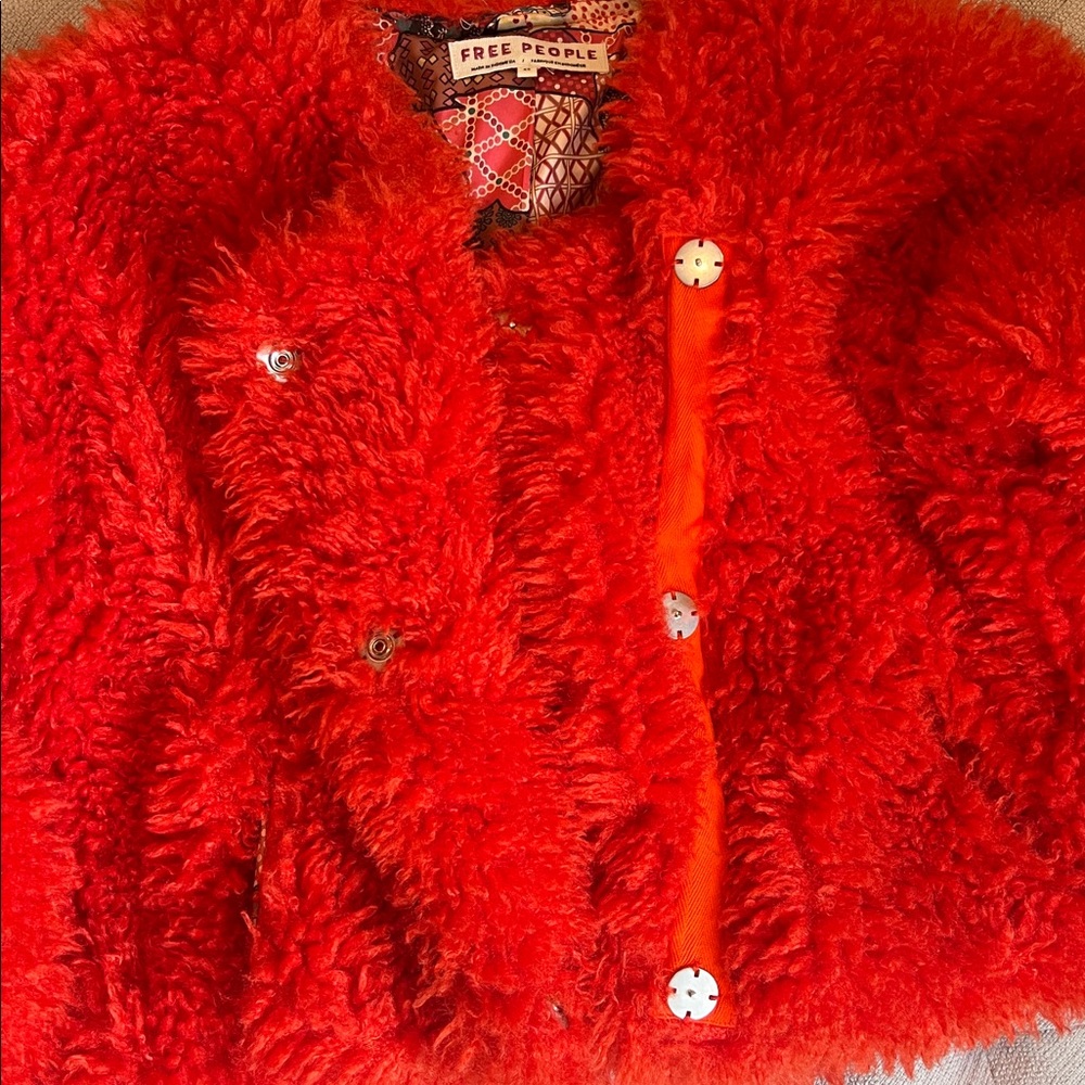 EUC. Free People Lena Teddy Jacket Orangish-red XS - Picture 7 of 11